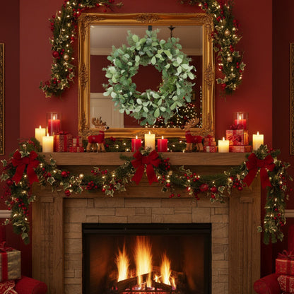 US Local Christmas Cedar Wreath Full Luxe Greenery Holiday Door Festive Pinecone & Berry Accent FBA Shipment