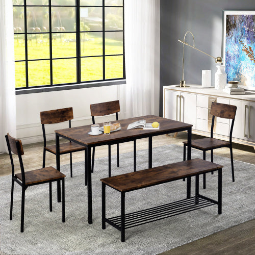 UK Local Dining Table Chair And Bench Set 6 Wooden Steel Frame Industrial Style Kitchen Dining Table Set