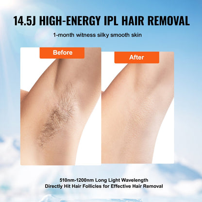 US Local VEVOR IPL Hair Removal, Permanent Hair Removal With Sapphire Ice Cooling System, Painless At-Home Hair Removal Device For Women Men, Auto Manual Modes, 5 Levels For Body & Face
