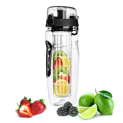 US Local 3 Color Options - 1Pc Fruit Infuser Water Bottle 32OZ Juice Shaker Sport With Flip Top Lid Anti-Slip Grips For Office Home Sport Running Walking Hiking