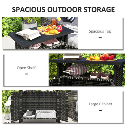 US Local Outdoor Pool Towel Storage Cabinet Organizer, Outdoor Bar Table With Shelf And Cabinet, Pool Towel Holder Pool Valet With Weather-Resistant PE Rattan And Steel Frame, Mixed-Gray