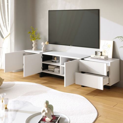 UK Local 190 Cm TV Cabinet With 3 Doors, 2 Drawers, Black And White