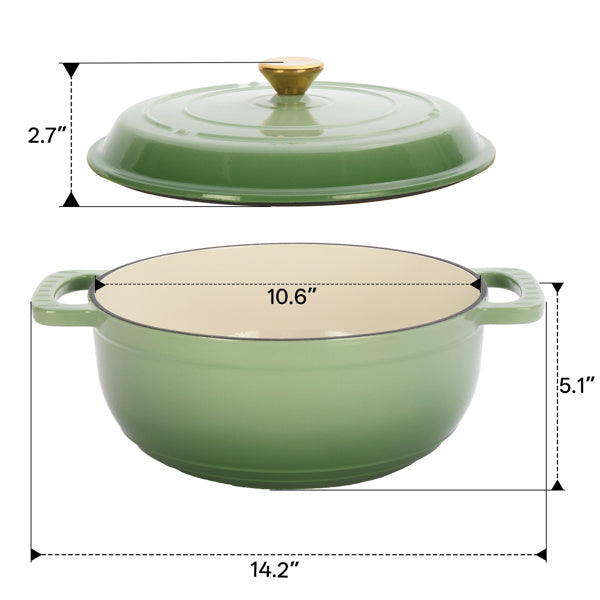 US Local Cast Iron 6QT Cookware Gradient Green With Two Silicone Gloves Enameled Pot