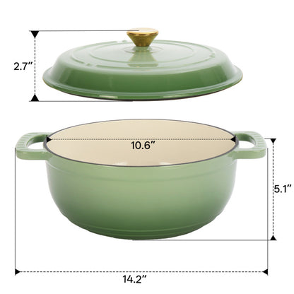 US Local Cast Iron 6QT Cookware Gradient Green With Two Silicone Gloves Enameled Pot
