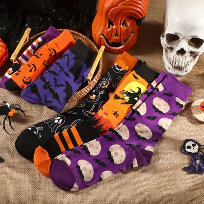 US Local 6 Pairs Halloween Christmas Socks For Men Women Girls Funny Pumkin Spider Black Cat Cotton Sock Set