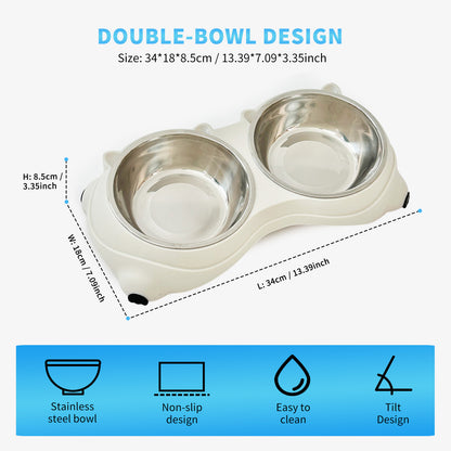 US Local Double Stainless Steel Pet Bowl Set, Macaron Colors, Non-Slip Base And Easy To Clean For Cats And Dogs, Indoor And Outdoor Use