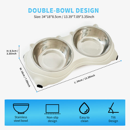 US Local Double Stainless Steel Pet Bowl Set, Macaron Colors, Non-Slip Base And Easy To Clean For Cats And Dogs, Indoor And Outdoor Use