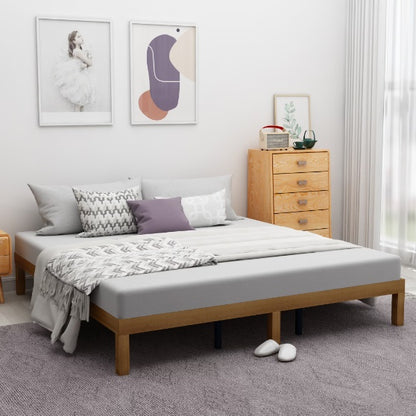 US Local Ueen Size Wood Platform Bed Frame,No Box Spring Needed,Strong Wood Slat Support, Easy Assembly