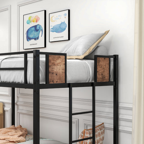 US Local Twin Over Twin Size Metal Bunk Bed With Double Safety Guard Rails, Heavy Duty, Space-Saving Design, Steel Bed For School, Bedroom