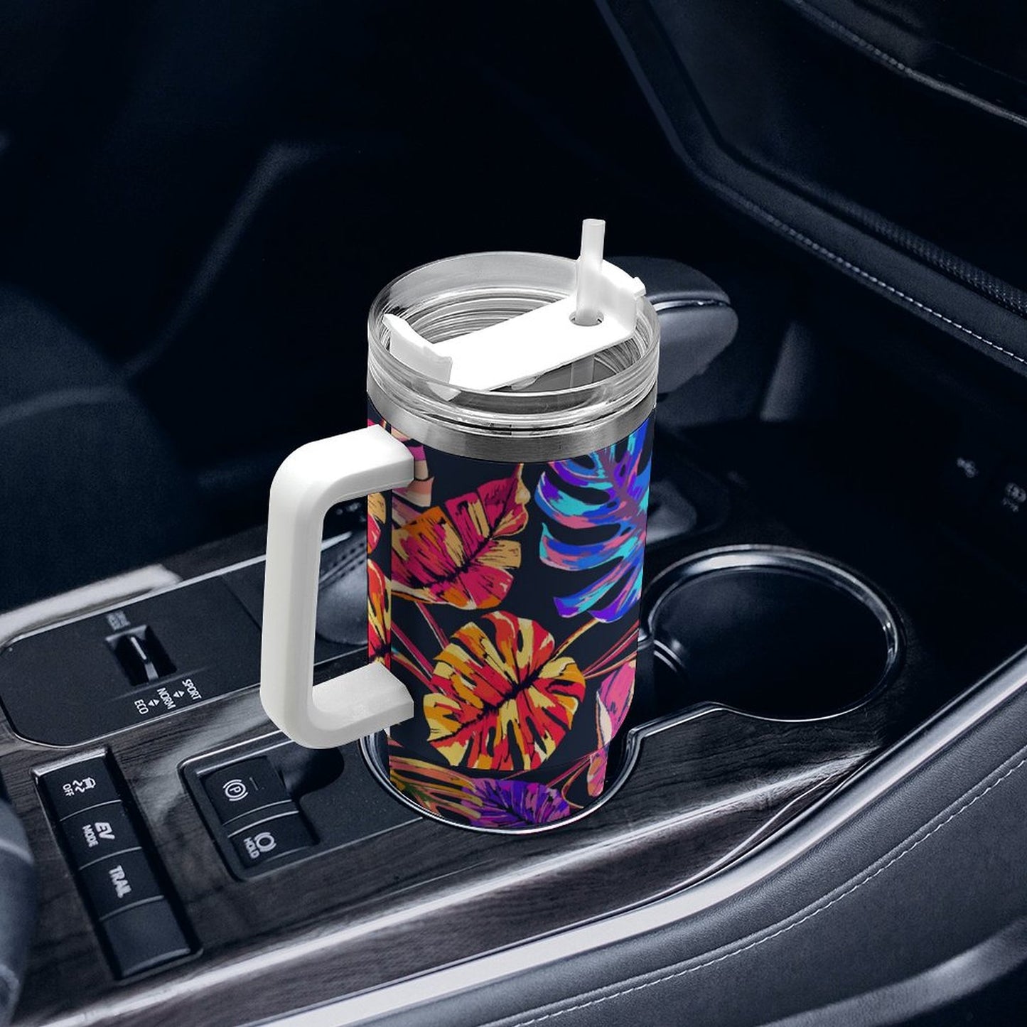 PHDT00413 POD US Local Tumbler 40 oz Large Capacity Car Cup Monstera, Purple, Pink, Tropical