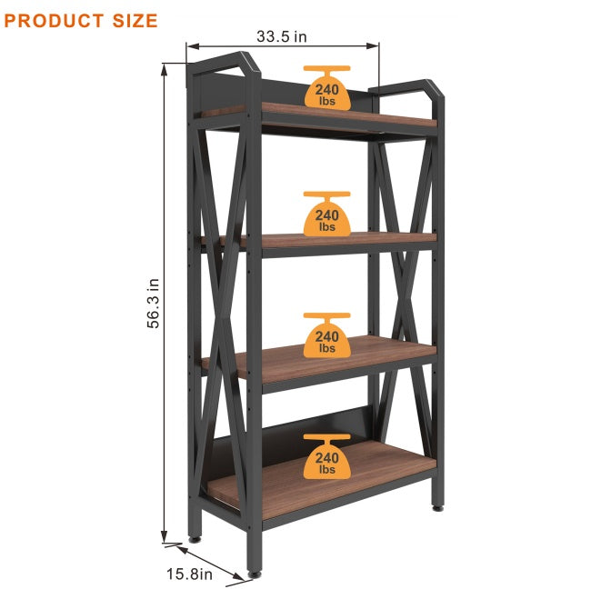 US Local 56.30'' Bakers Rack 4-Level Storage Shelves Metal And Wooden Kitchen Shelves, Kitchen Organizers And Storage, For Garage, Pantry, Bathroom, Closet ,33.50'' Length
