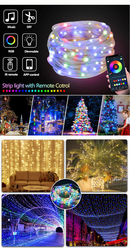 US Local LED Rope Lights Outdoor, RGB Remote Control Fairy String Lights Plug In With 200 LEDs, Super Durabl