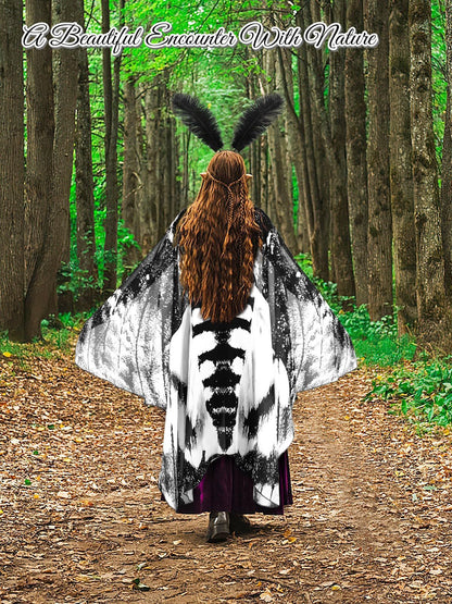 US Local 3 Pcs Moth Butterfly Wings Cape Set   Costume Moth Wings Moth Cape With Headband Lace Mask For Halloween
