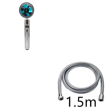 US Local Propeller Driven Shower Head With Stop Button And Cotton Filter Turbocharged High Pressure Handheld Shower Nozzle