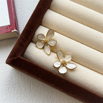 White Drop Oil Petal Earrings For Women