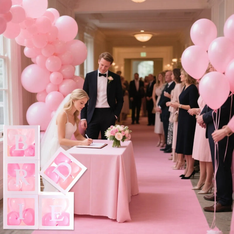 US Local 5 Pieces Wedding Balloon Boxes BRIDE Letters White Clear Balloon Blocks Box Party Decorations Balloons Boxes For Engagement Bride Shower Weddings Centerpieces Photo Booth Props, No Balloons