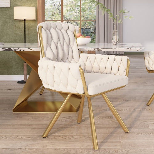 UK Local Velvet Dining Chair, Armchair, Single Luxurious Living Room And Bedroom Swivel Chair, Leisure Swivel Chair With Four Metal Support Legs, Beige