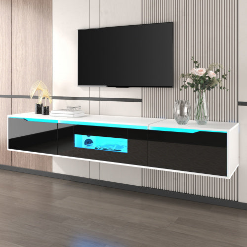 UK Local TV Cabinet, High-gloss TV Cabinet, Matching Colours In White And High-gloss Black, With Colour-changing LED Lights. Only Front Cabinet Door High-gloss