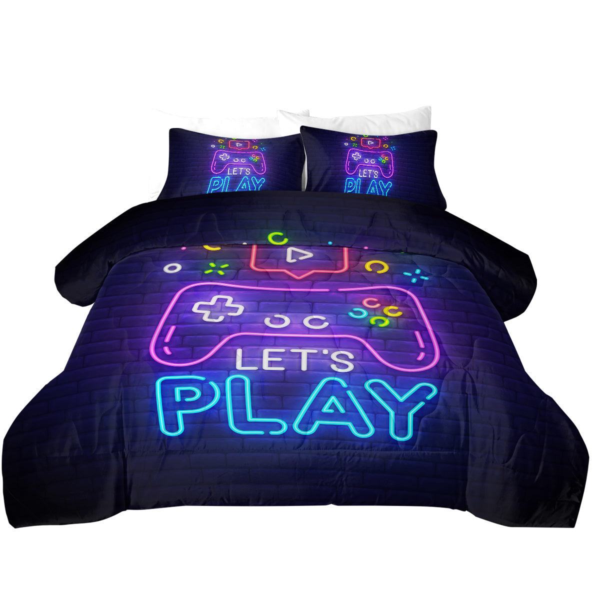 US Local 3 Pieces Neon Game Pattern Comforter Set Ultra Soft Bedding Set