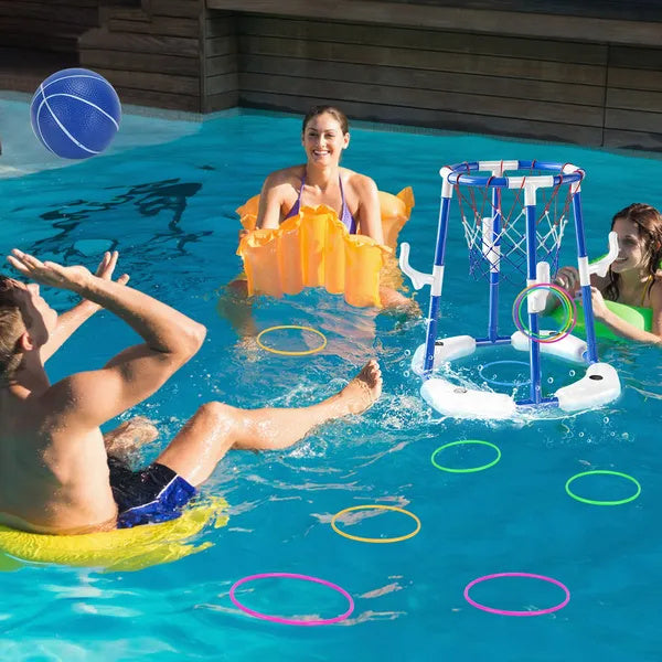 US Local Summer Pool Basketball Hoop Toy Set With 4 Basketballs 4 Circles Floating Swimming Pool Basketball Games Poolside Water Play Toy For 3-12Years Old Kids Adults GPCT5441