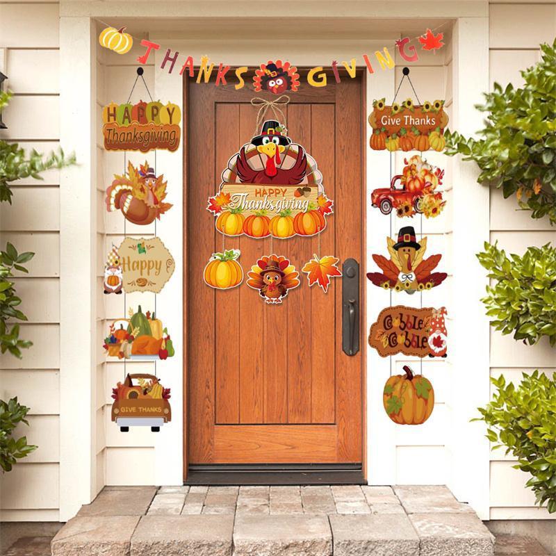 Thanksgiving Decoration Couplet Autumn Harvest Maple Leaf Hanging Flag Turkey Pumpkin Listing