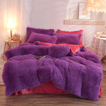 US Local Luxury Thick Fleece Duvet Cover Queen King Winter Warm Bed Quilt Cover Pillowcase Fluffy Plush Shaggy Bedclothes Bedding Set Winter Body Keep Warm