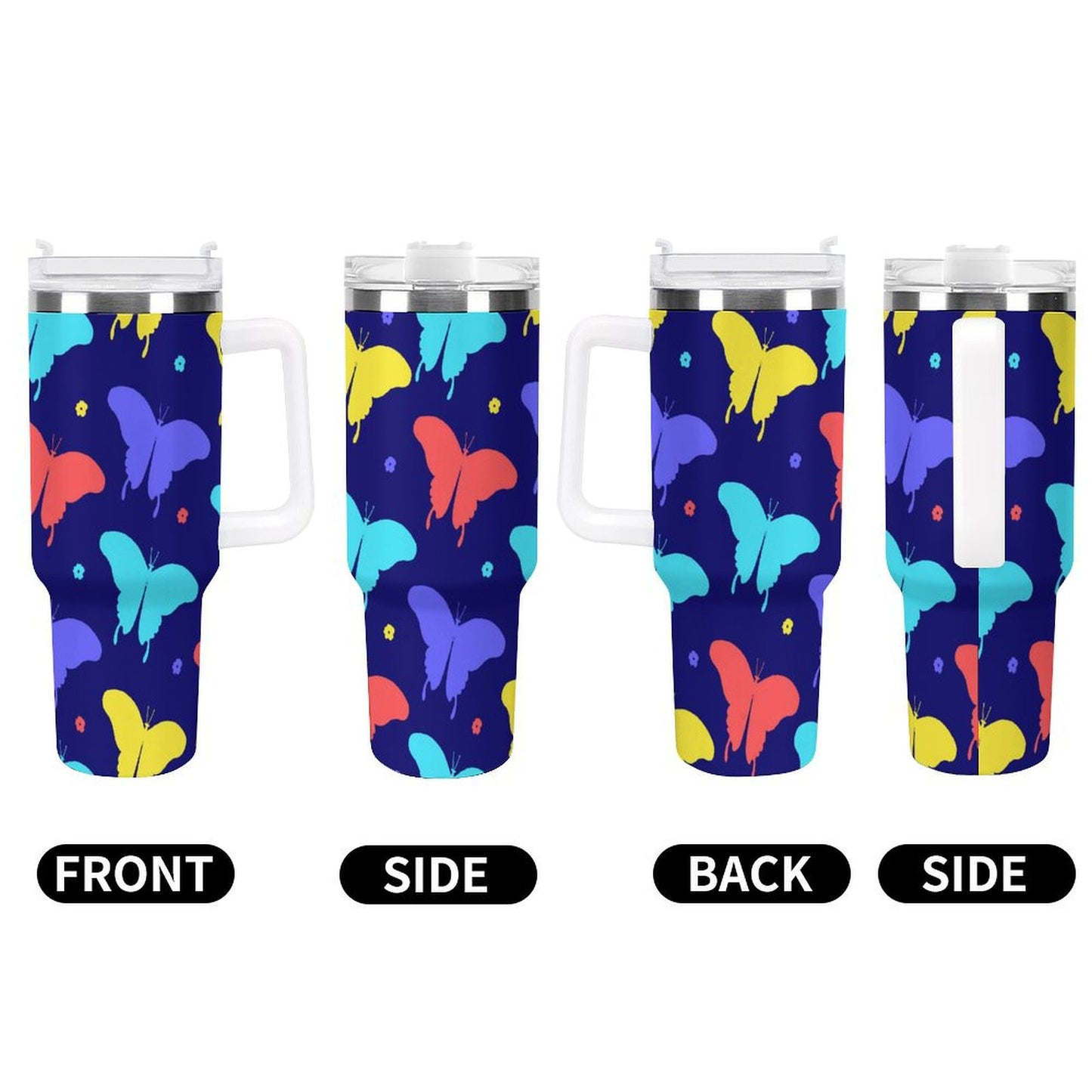 PHDT00506 POD US Local Tumbler 40oz Large Capacity Car Cup Butterfly Red Blue Yellow