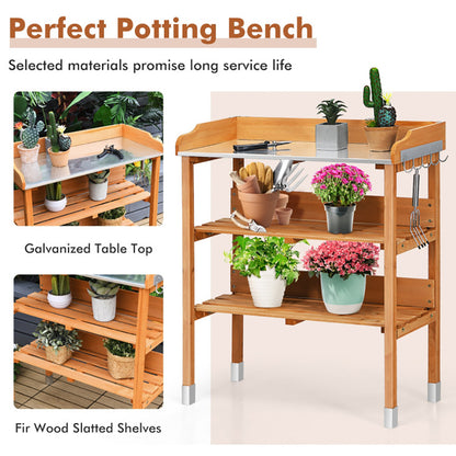 US Local Garden Wooden Potting Bench Work Station With Hook