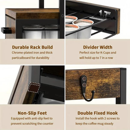 US Local Coffee Maker Storage Rack Coffee Bean Accessories Organizer Sturdy K-Cup Storage Drawer With Cup Holder Coffee Maker Stand Kitchen And Office Countertop Storage Rack