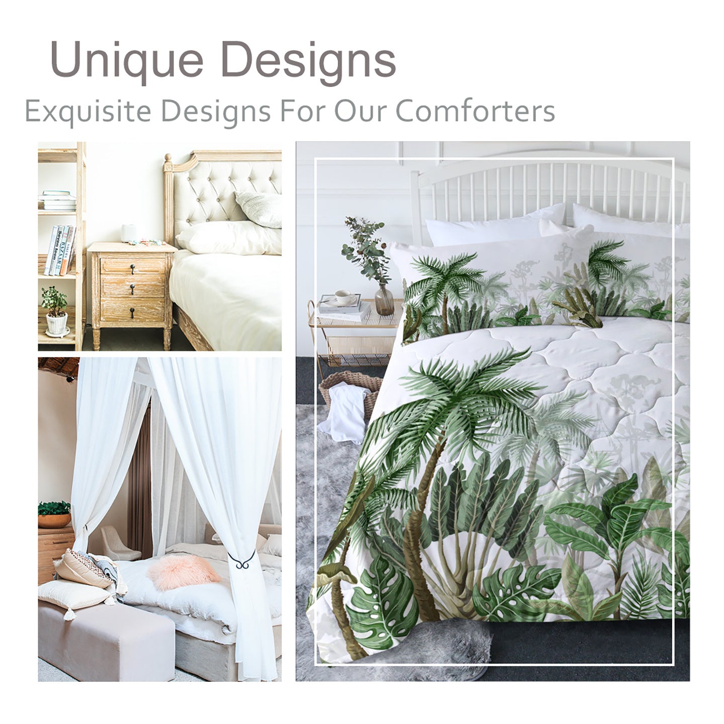 US Local 3pcs Coconut And Banana Leaf Pattern Comfortable Duvet Cover Set, Double Bed Minimalist Style, Including 1 Duvet Cover And 2 Pillowcases