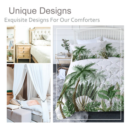 US Local 3pcs Coconut And Banana Leaf Pattern Comfortable Duvet Cover Set, Double Bed Minimalist Style, Including 1 Duvet Cover And 2 Pillowcases