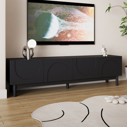 UK Local TV Cabinet With Curved, Wave-Shaped Doors, Shelves, And TV Stand With Stabilizing Legs