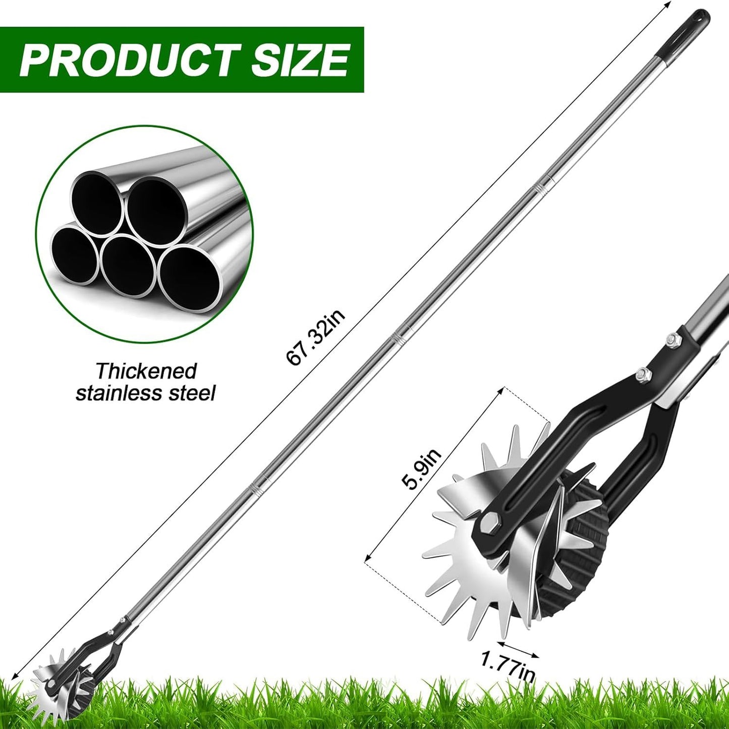UK Local Wheel Rotary Edger, Sidewalk Manual Lawn Edger, Stainless Steel Handle, Adjustable Height -66.7Inch