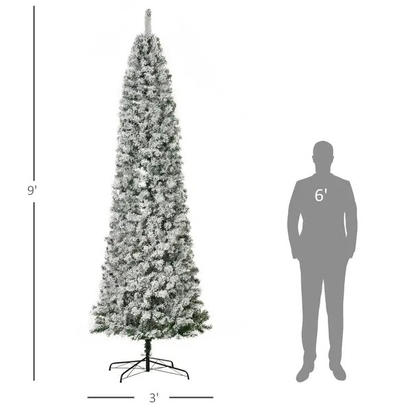 US Local 9ft Pre-Lit Snow-Flocked Slim Douglas Fir Artificial Christmas Tree With Realistic Branches, 550 LED Lights And 988 Tips