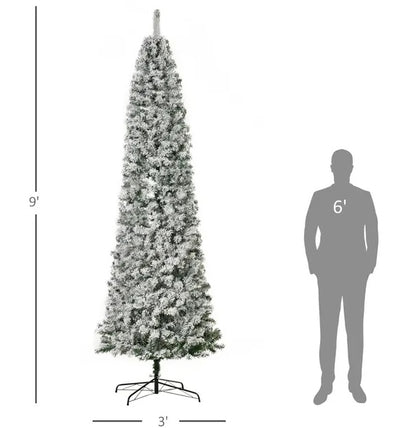 US Local 9ft Pre-Lit Snow-Flocked Slim Douglas Fir Artificial Christmas Tree With Realistic Branches, 550 LED Lights And 988 Tips