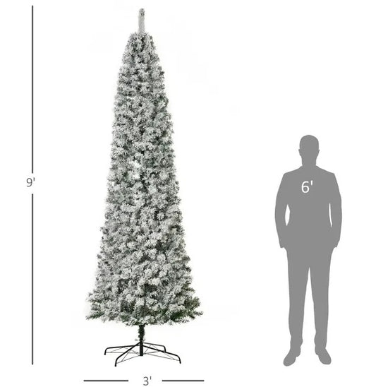 US Local 9ft Pre-Lit Snow-Flocked Slim Douglas Fir Artificial Christmas Tree With Realistic Branches, 550 LED Lights And 988 Tips