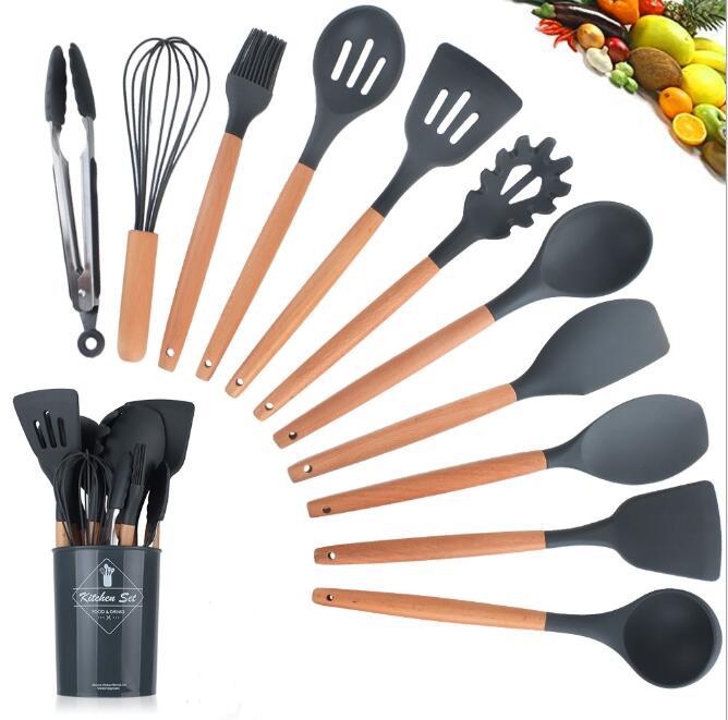 US Local Silicone Kitchenware With Wooden Handle