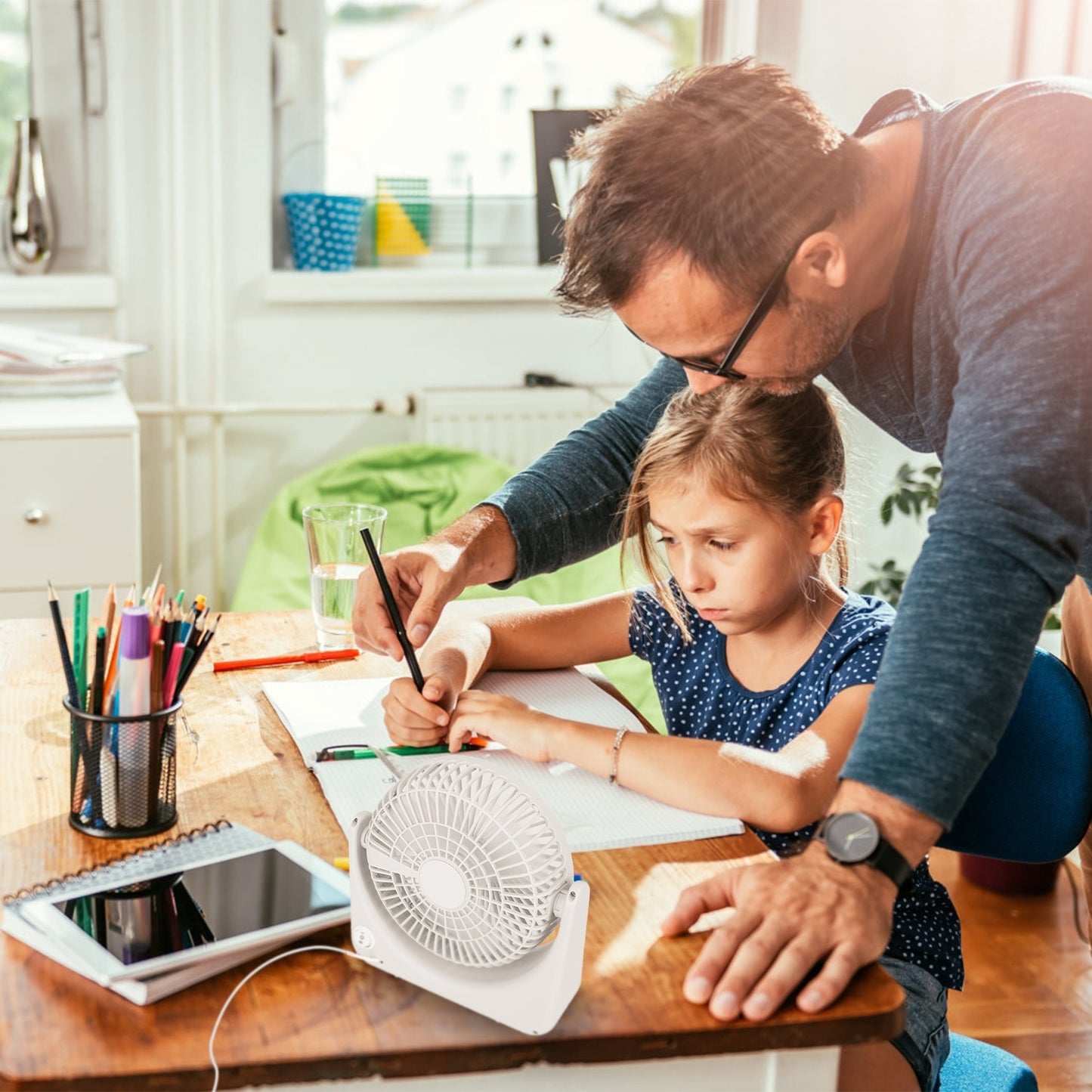 US Local 6.5in Desk Fan USB Powered 2 Speeds Table Cooling Fan Tilt Quiet Desktop Fan For Bedroom Office