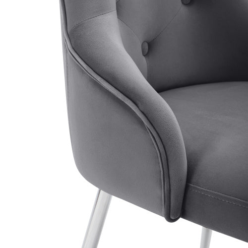 UK Local Button Pattern Dining Chair, Upholstered Armchair, Metal Leg Chairs, Modern Lounge Chair, Bedroom Living Room Chair With Lumbar Cushion, Grey Button Pattern Dining Chair, Upholstered Armchair, Metal L