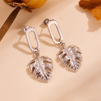 European And American Tassel Leaves Stainless Steel Non-fading Twist Earrings