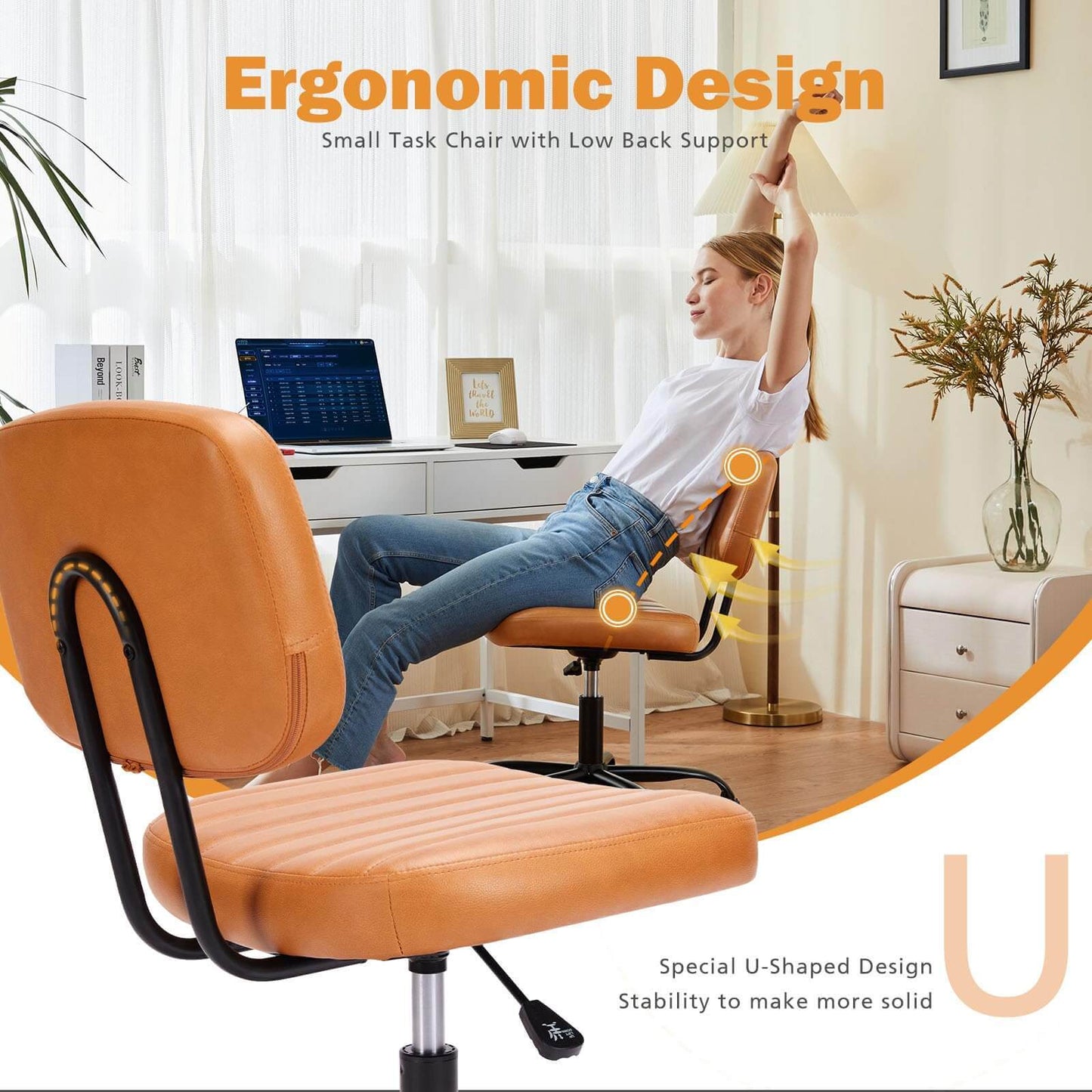 US Local Adjustable Height 360degrees Rolling Swivel Computer Task Chair Without Arm
