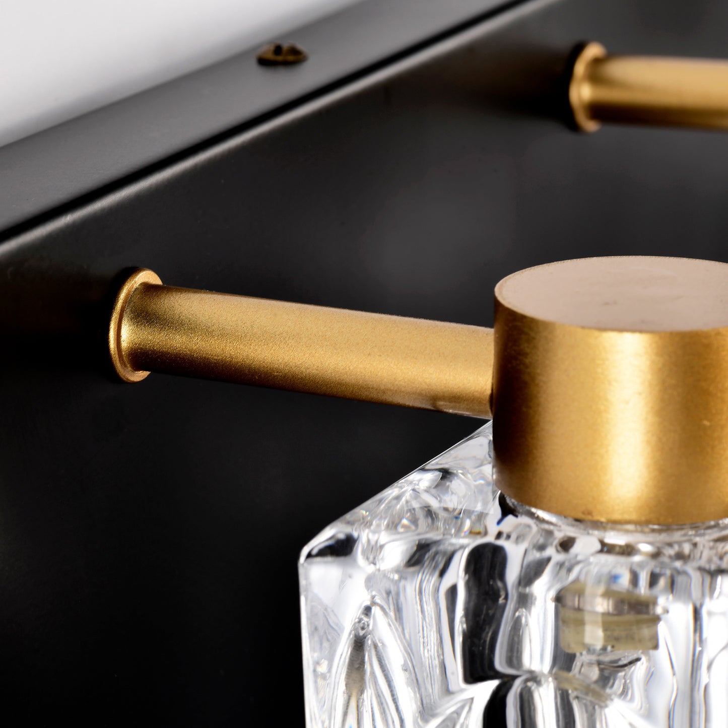 US Local 4-Light Matte Black Gold Bathroom Light Fixtures, Modern Vanity Lights With Crystal Glass Shade, Vintage Light Fixture Bathroom Over Mirror Wall Lights For Kitchen Dinning Room Bedroom Hallway