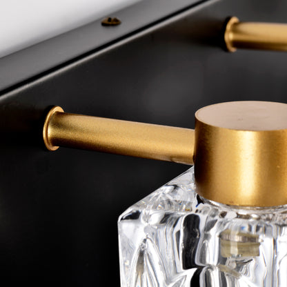 US Local 4-Light Matte Black Gold Bathroom Light Fixtures, Modern Vanity Lights With Crystal Glass Shade, Vintage Light Fixture Bathroom Over Mirror Wall Lights For Kitchen Dinning Room Bedroom Hallway