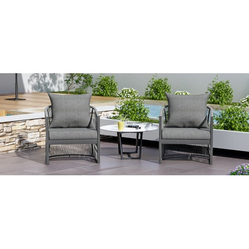 US Local Set Of 2 Modern Gray Curved Aluminum Lounge Chair With Stylish Rope-Weave Design And Cushioned Comfort, Perfect For Outdoor Living