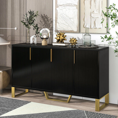 US Local Modern Sideboard With Four Doors, Metal Handles And Legs, And Adjustable Shelf Kitchen Cabinets