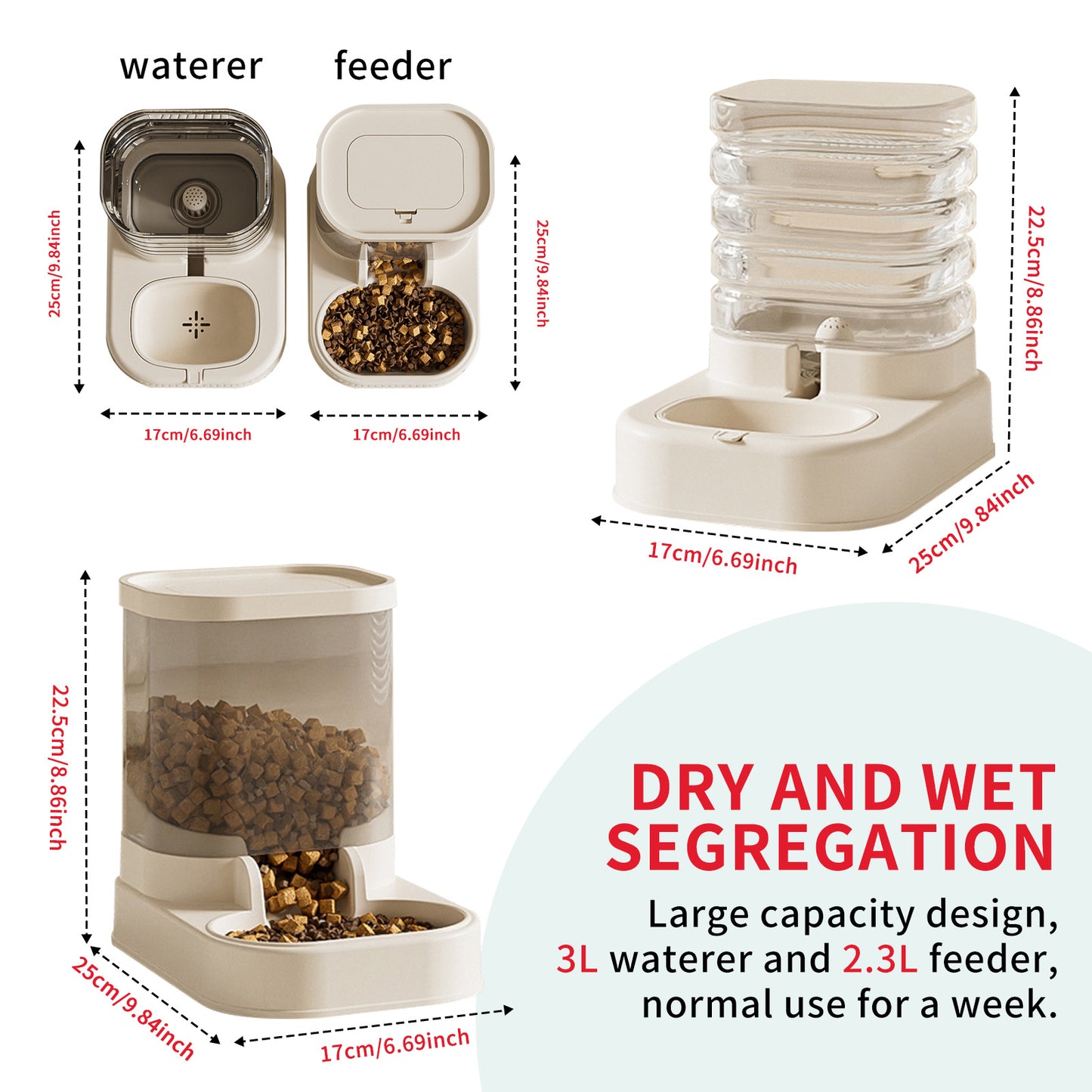 US Local Separable Pet Food And Water Dispenser - Large Capacity Automatic Replenishment, Worry Free For Short-term Outdoor Meals