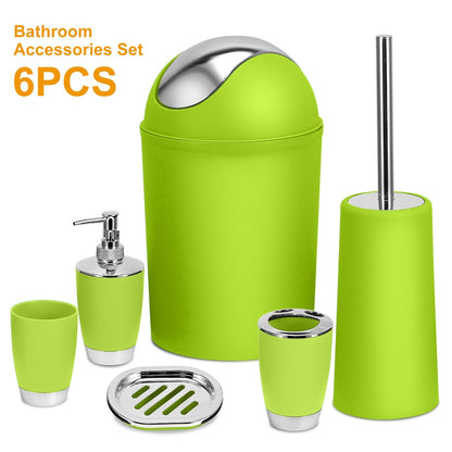 US Local Bathroom Accessories Set 6 Pcs Bathroom Set Ensemble Complete Soap Dispenser Toothbrush Holder Tumbler Soap Dish Toilet Cleaning Brush Trash Can