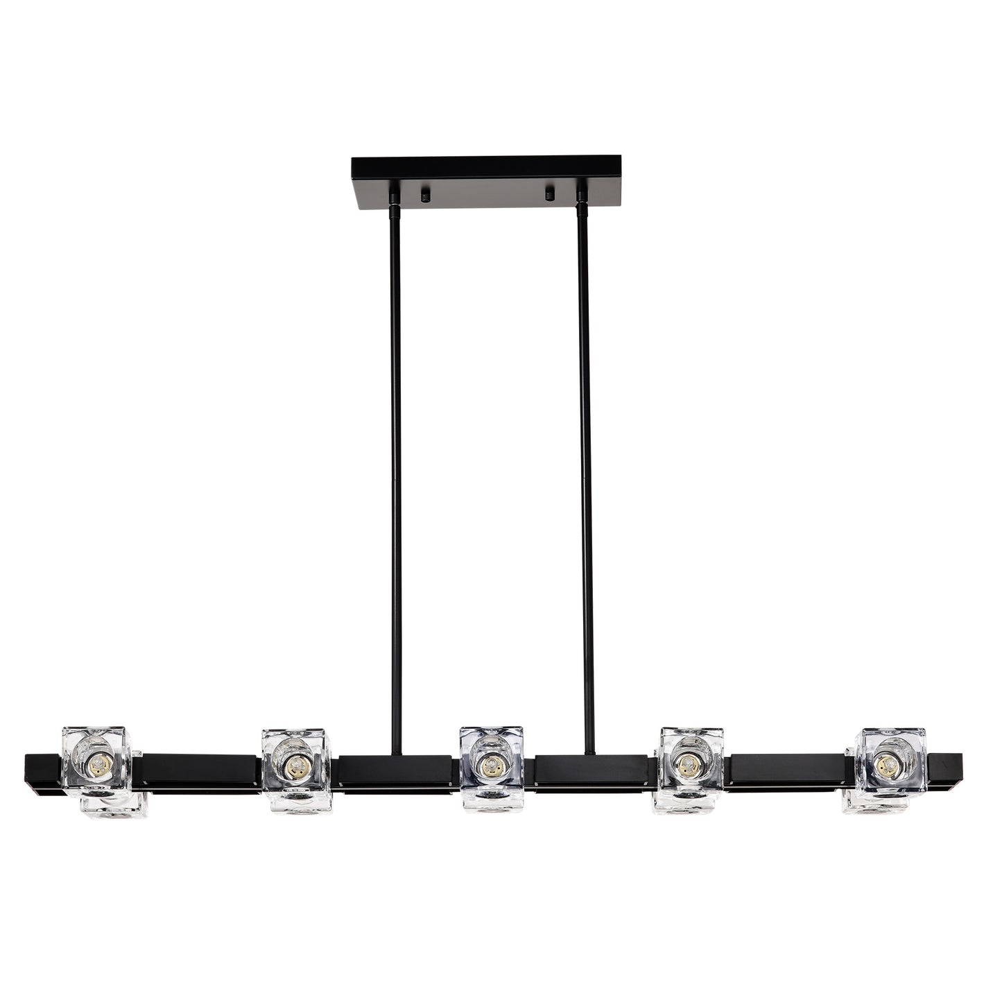 US Local Rectangle Chandelier For Dining Room, 10-Light Black Farmhouse Linear Pendant Light Fixture, Modern Crystal Hanging Lighting Chandelier For Lobby, Kitchen, Bedroom, Living Room, Conference Room, Home
