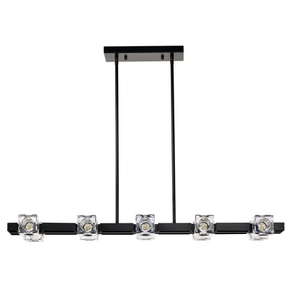 US Local Rectangle Chandelier For Dining Room, 10-Light Black Farmhouse Linear Pendant Light Fixture, Modern Crystal Hanging Lighting Chandelier For Lobby, Kitchen, Bedroom, Living Room, Conference Room, Home