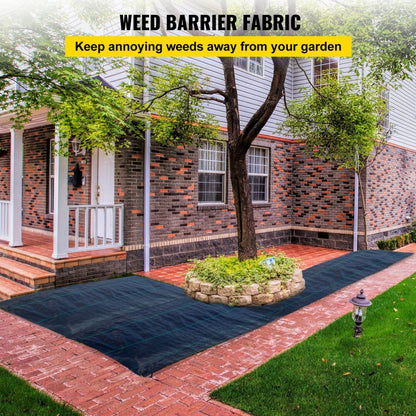 US Local VEVOR 6.5FTx300FT Premium Weed Barrier Fabric Heavy Duty 3OZ, Woven Weed Control Fabric, High Permeability Good For Flower Bed, Geotextile Fabric For Underlayment, Polyethylene Ground Cover